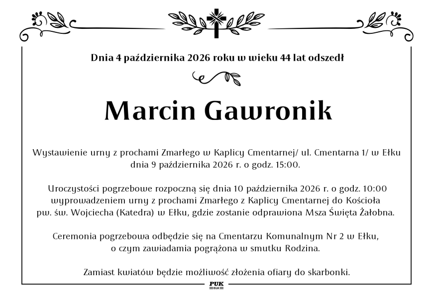 Marcin Gawronik - nekrolog